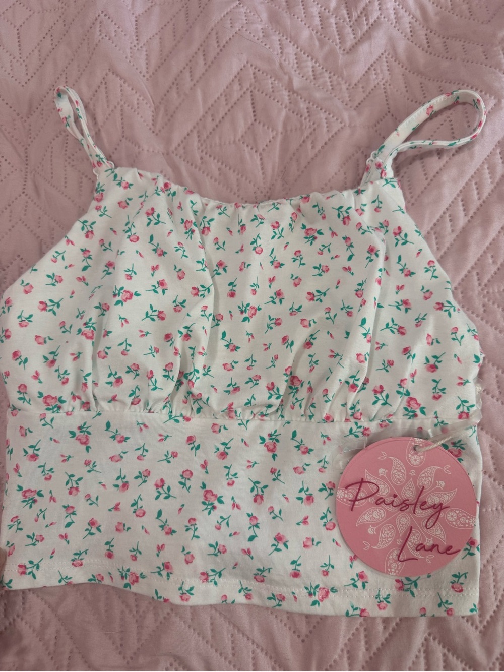 Girls' White Floral Tank Top - Pink Rose Print